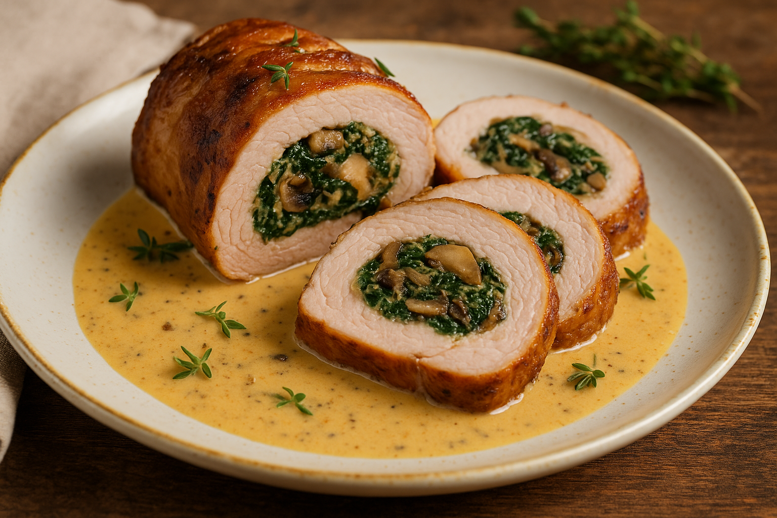 Svinjska rolada z jurčki in špinačo - Z'dežele