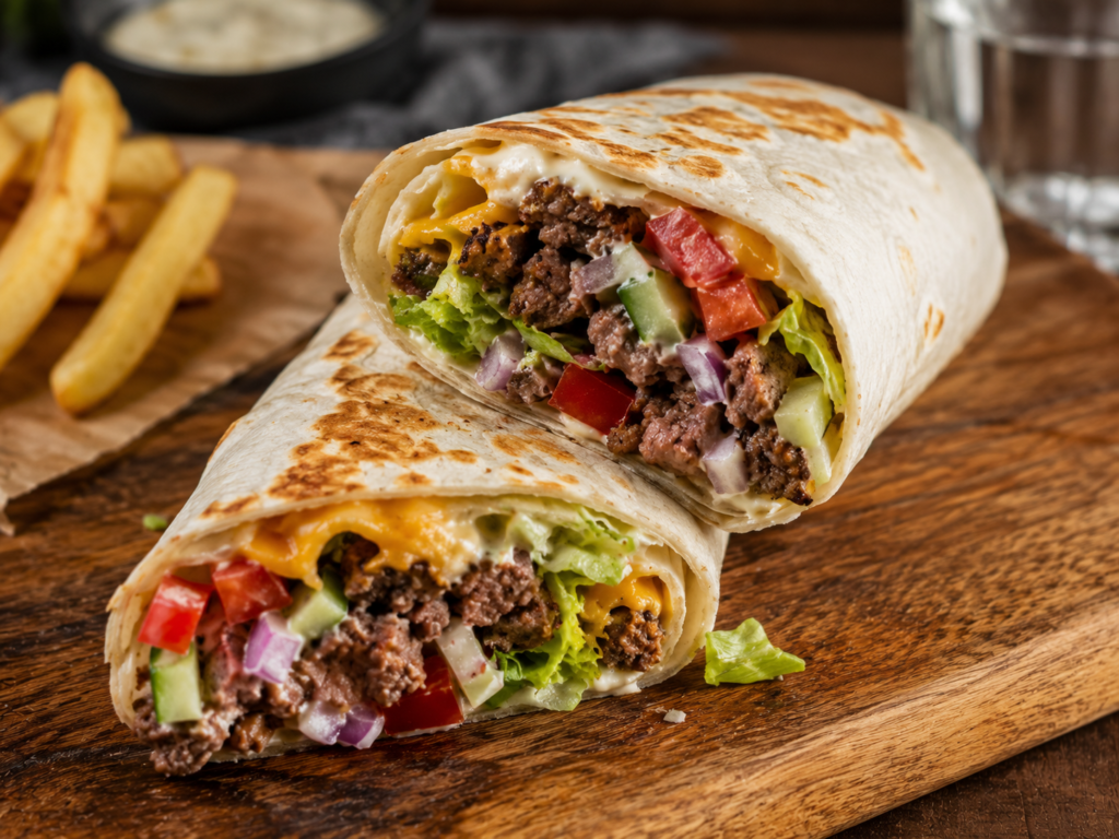 Wrap s sesekljano pleskavico in zelenjavo - Z'dežele