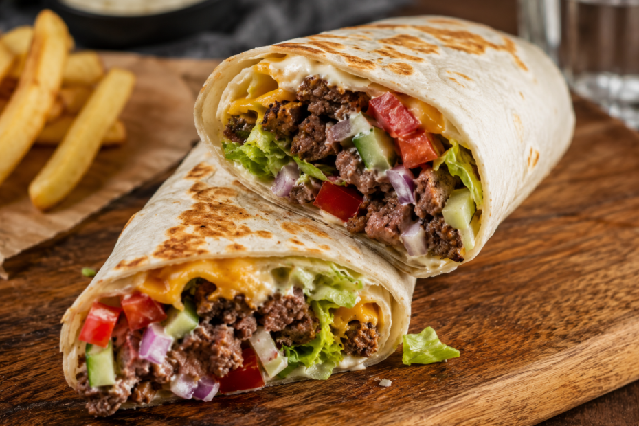 Wrap s sesekljano pleskavico in zelenjavo - Z'dežele